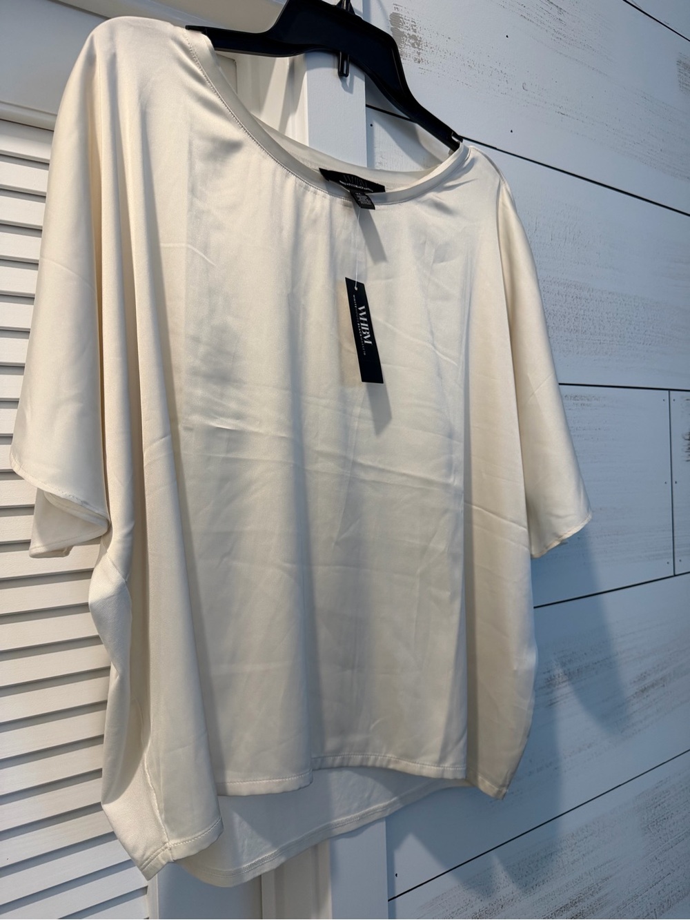 White House Black Market Silky Cream Short-Sleeve Relaxed Top